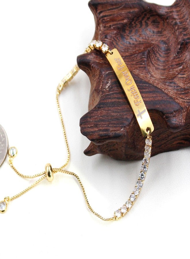 Tobestu Stainless Steel Plate Engraved Cross and Faith Over Fear Tennis Bracelet with Adjustable Bolo Clasp - Gold Plated Inspirational Religious Jewelry Y4390 - Image 5